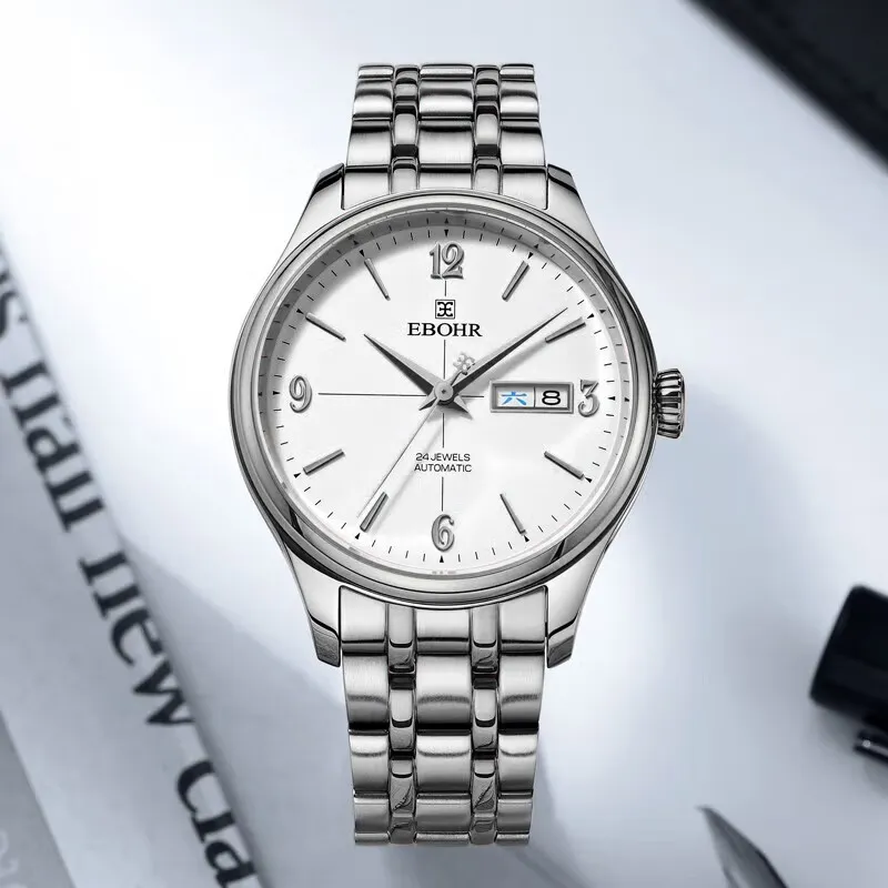 EBOHR Automatic Mechanical Movement Stainless Steel Strap Watch Men's Watches White Dial 11010319-11