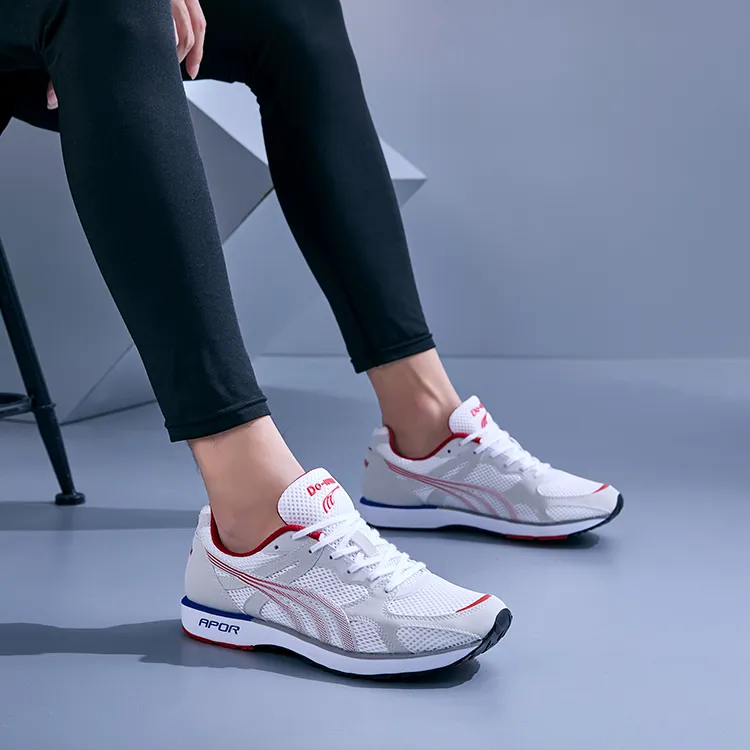 DO WIN Cushioning Slip Resistant Abrasion Resistant Breathable Low Top Running Shoes Unisex White Red-7
