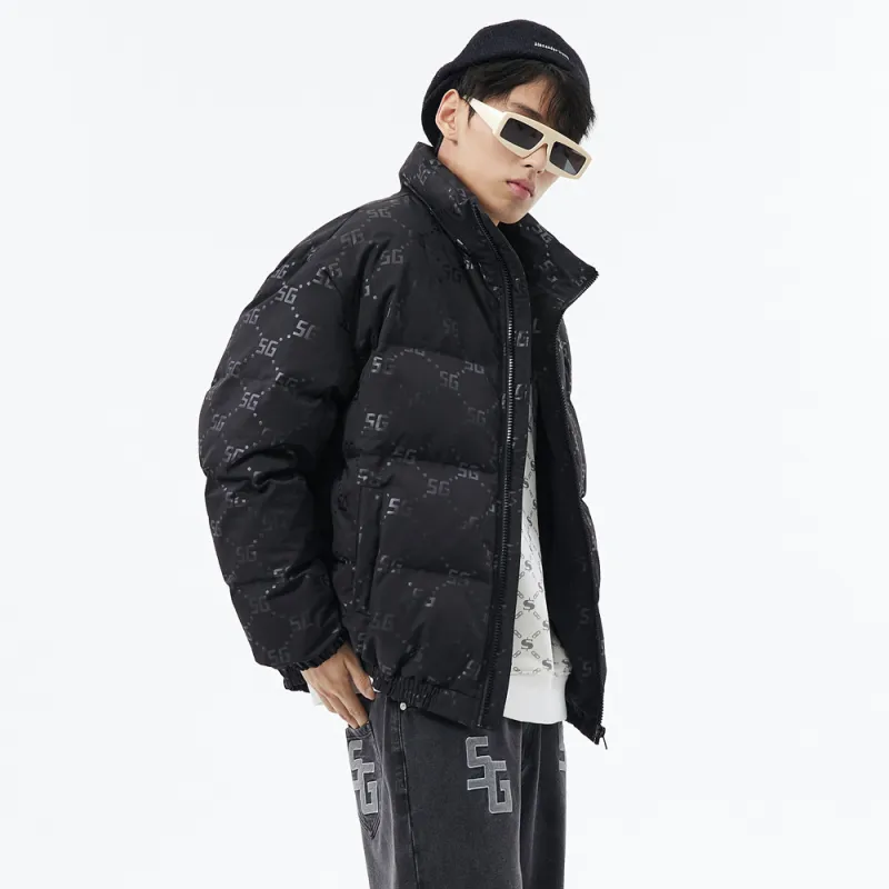 SPRAYGROUND Animal Pattern Letter Lapel Loose Fit Down Jacket Unisex Black-2