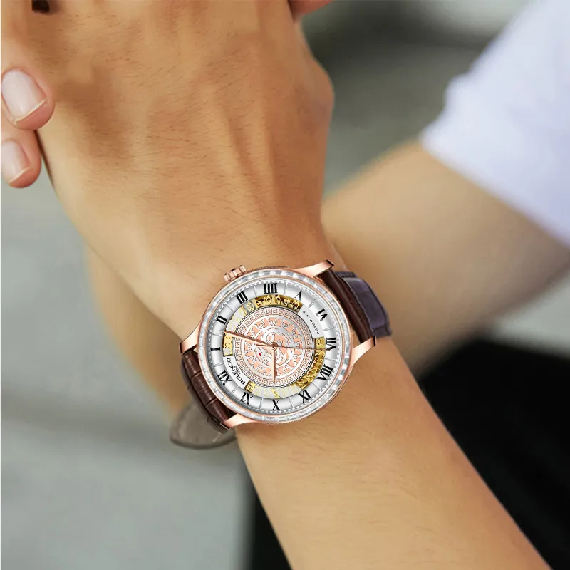 ROLENDO R Automatic Mechanical Movement Genuine Leather Strap Watch Men's Watches White Dial RG7065-1