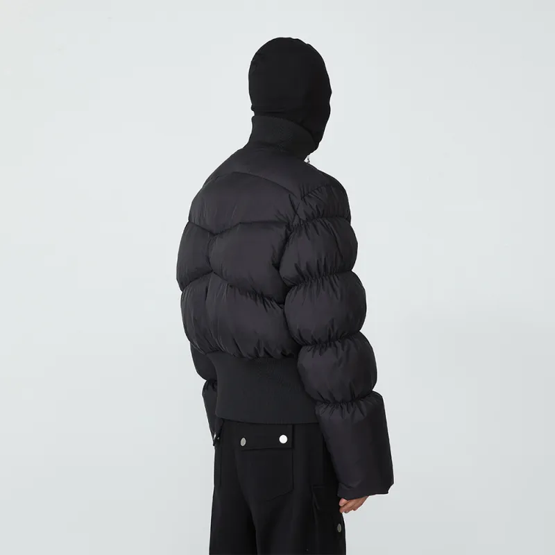 FRKM Solid Color Stand Collar Cropped Down Jacket Unisex Black-5