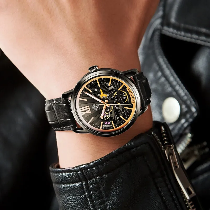 LOBINNI L Mechanical Movement Genuine Leather Strap Watch Men's Watches Cut-Out Dial-22