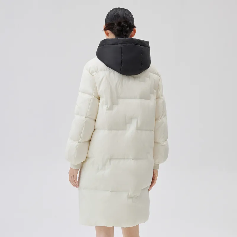 ERAL Solid Color Hooded Loose Fit Thickened Long Down Jacket Women's-2
