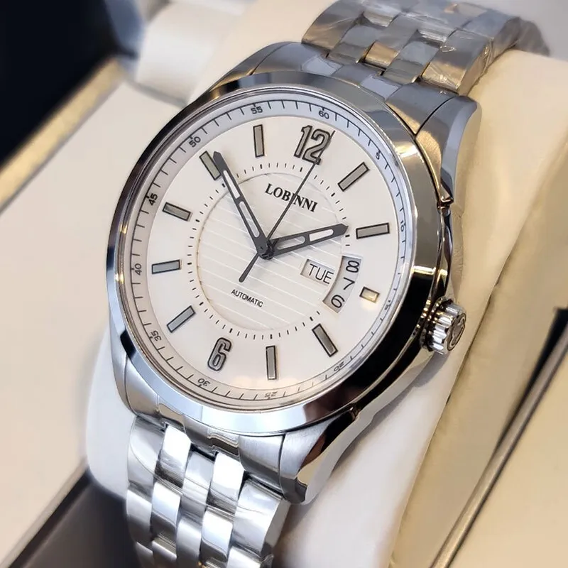 LOBINNI L Automatic Mechanical Movement Genuine Leather Strap Watch Men's Watches Silver Dial-10