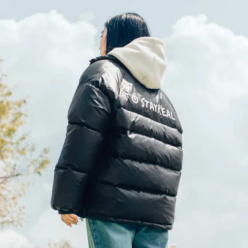 STAYREAL Letter Stand Collar Loose Fit Thickened Down Jacket Unisex-4