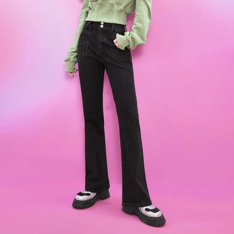 SEENFAAN Flared Pants Jeans Women's-3