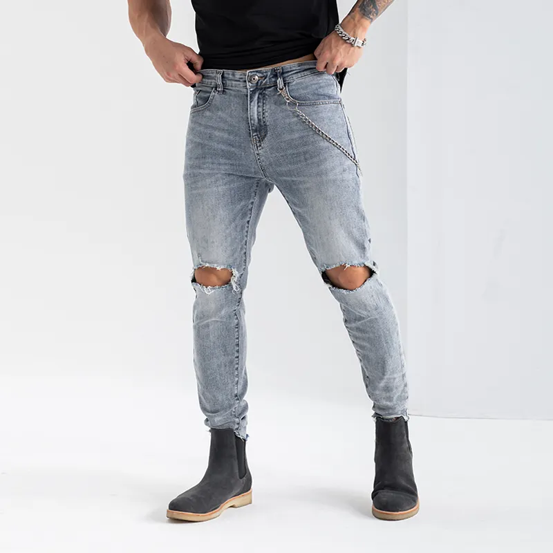 BLUESFLY Slim Fit Pants Jeans Men's Light Blue-4