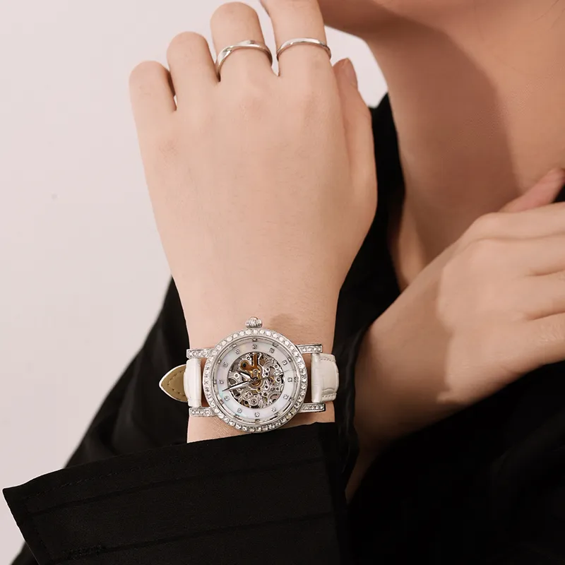 VRQ Athena Series Angela AS4 Automatic Mechanical Movement Genuine Leather Strap Watch Women's Watch Cut Out Dial-9