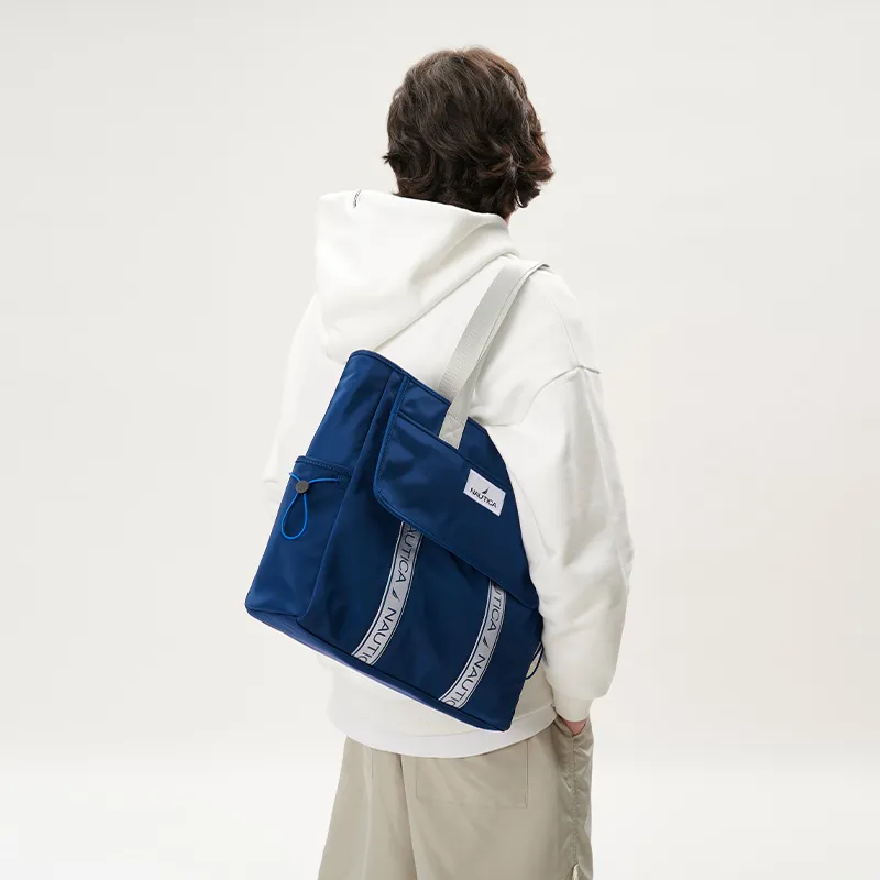 NAUTICA Nylon Tote Bag Shopping Bag Shoulder Bags Regular Unisex Royal Blue/Gray/Brown-8