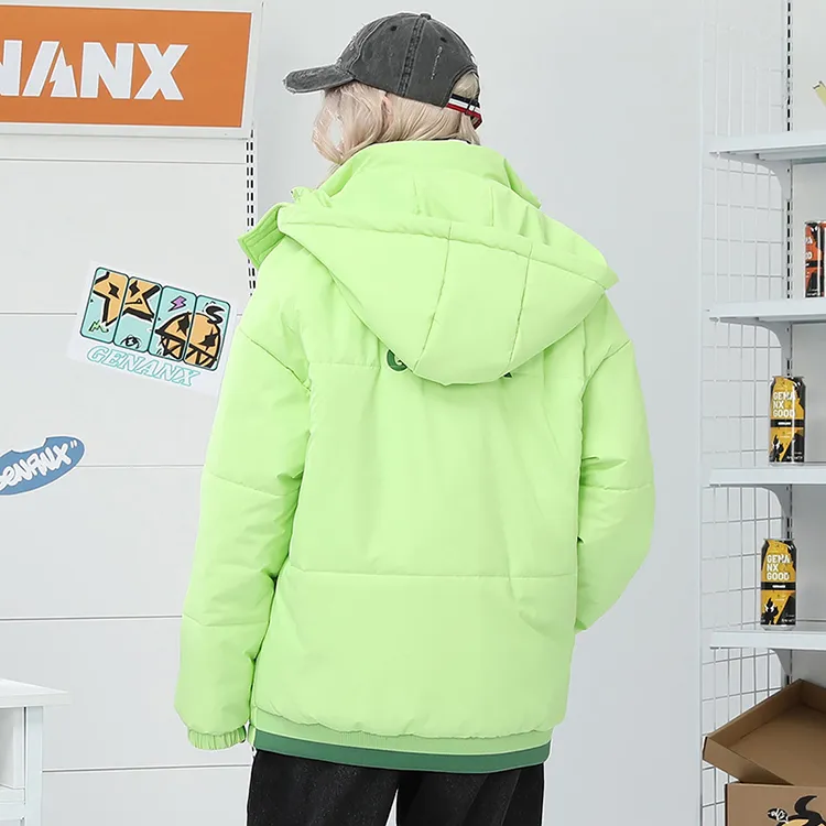 GENANX Letter Detachable Hood Loose Fit Puffer Jacket Unisex-11