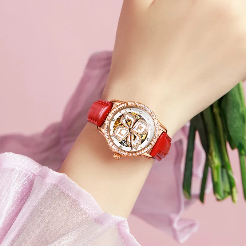 OLEVS Minimalist Series Mechanical Movement Ceramic Strap Watch Women's Watch White Dial-4