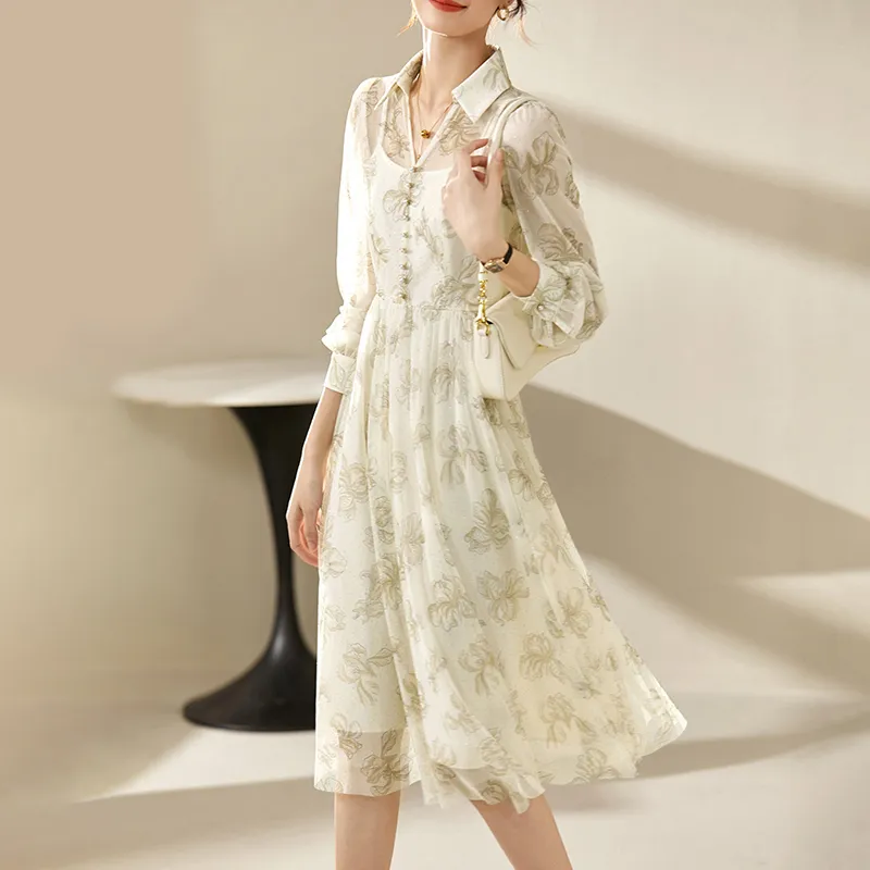 SENTUBILA Long Sleeved Dress Women's Apricot-3