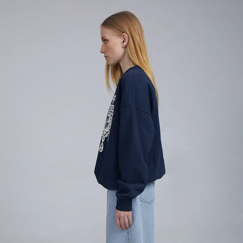 MARDI MERCREDI Sweatshirts Unisex Dark Navy Blue Jasmine White-2