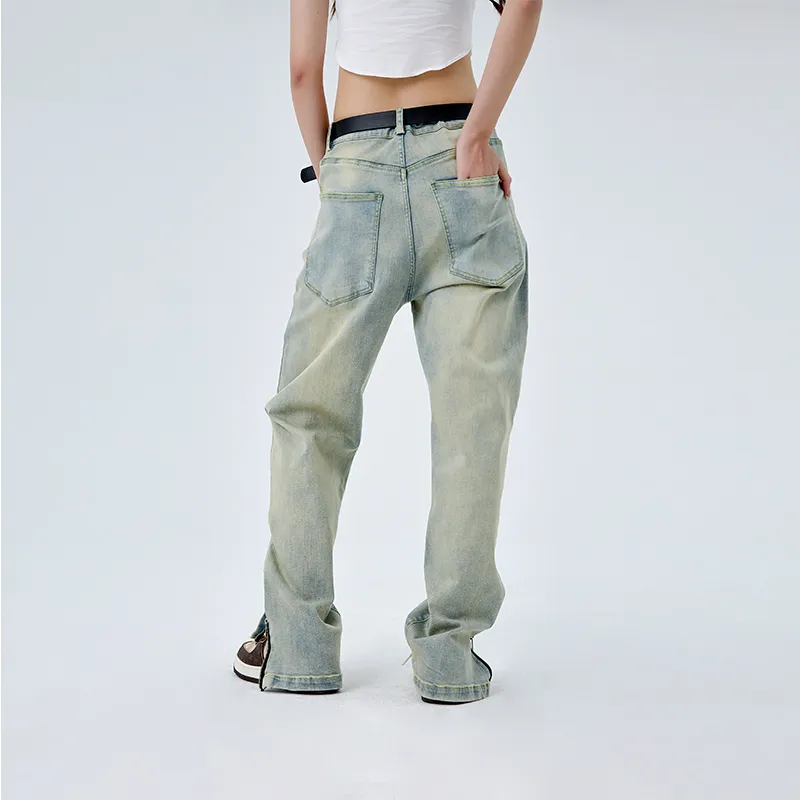 BENMYSHOWER Straight Jeans Unisex Yellow Mud-2