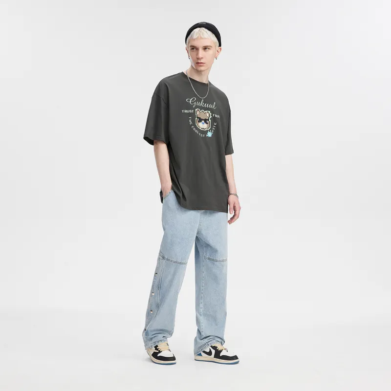 GUKUUL Straight Jeans Unisex Light Blue-3