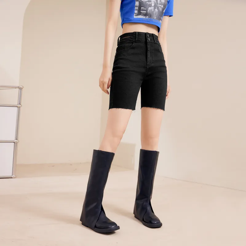 MEETLADY Denim Shorts Women's Black-4