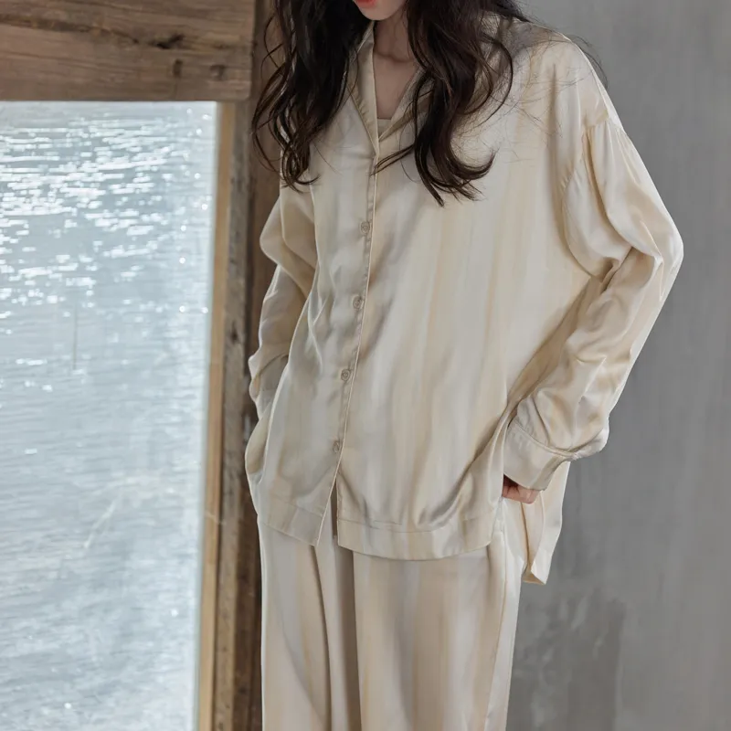 Same Language Pajama Set Women's Apricot White Stripes Gradient-10
