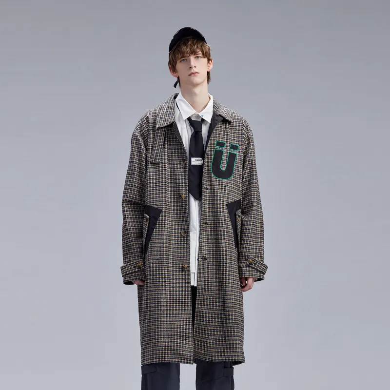 Guuka Trench Coats Men Gray Plaid-7
