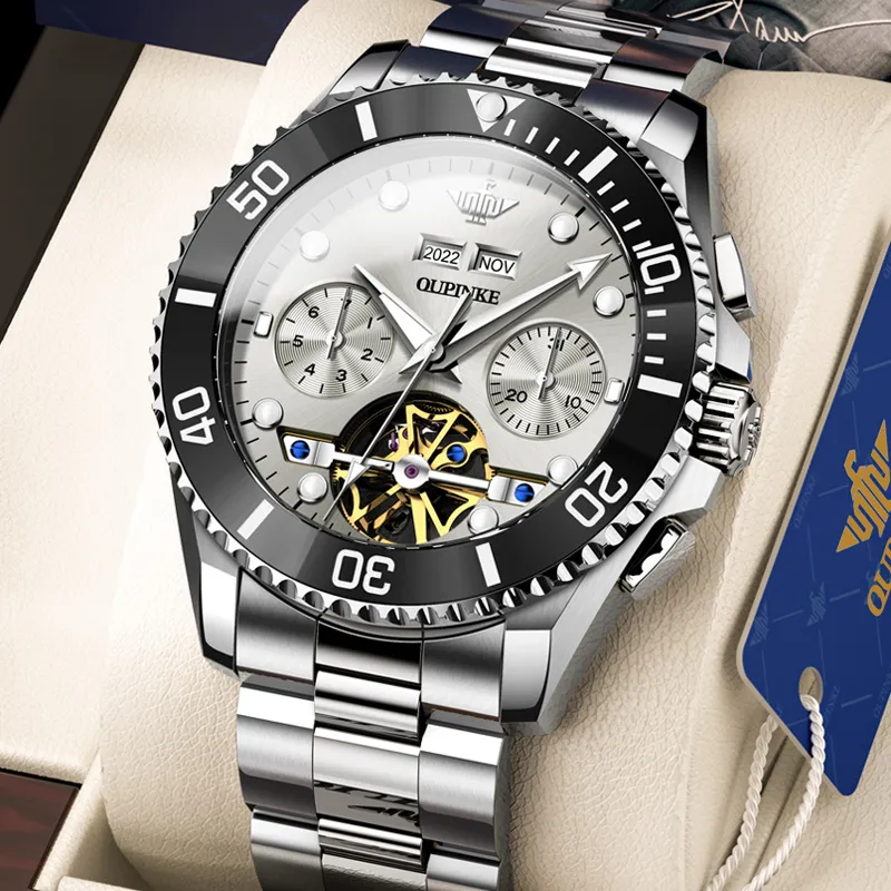 Oupinke Submarine Collection Mechanical Movement Stainless Steel Watchband Watch Men's Watches White Dial-11
