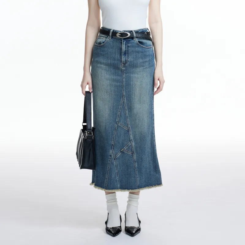 LIUREGALI Denim Long Skirt Women's-2