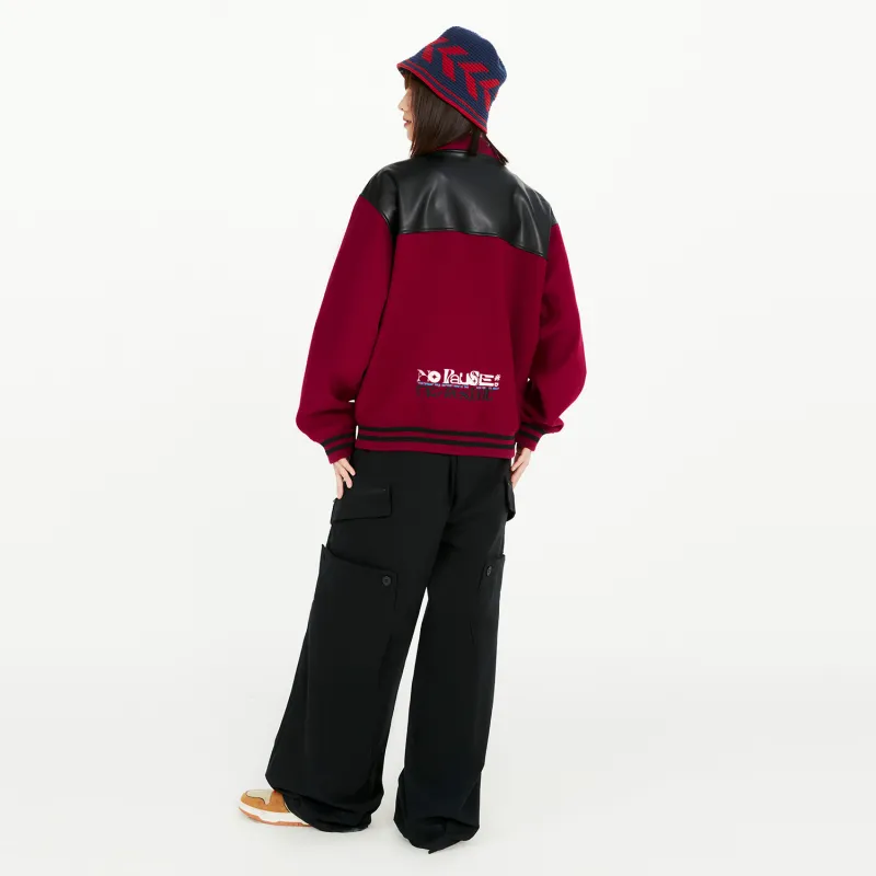 BEASTER Letter Colorblock Baseball Collar Loose Fit Thickened Puffer Jacket Unisex-9