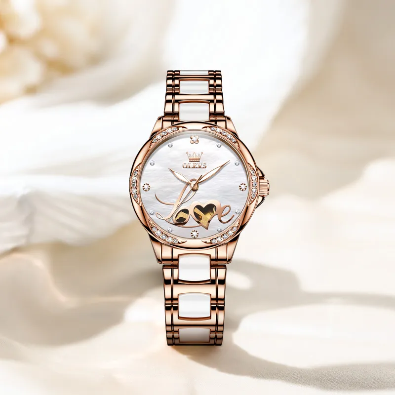 OLEVS Mechanical Movement Leather Strap Watch Women's Watch Mother of Pearl Color Watch Dial-4