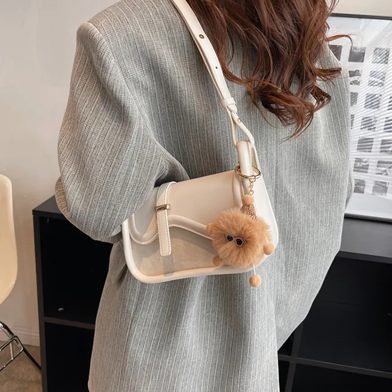 JANE KLAIN PU Saddle Bag, Shoulder Bag, Crossbody Bag Regular Women's White/Khaki/Dark Brown-2