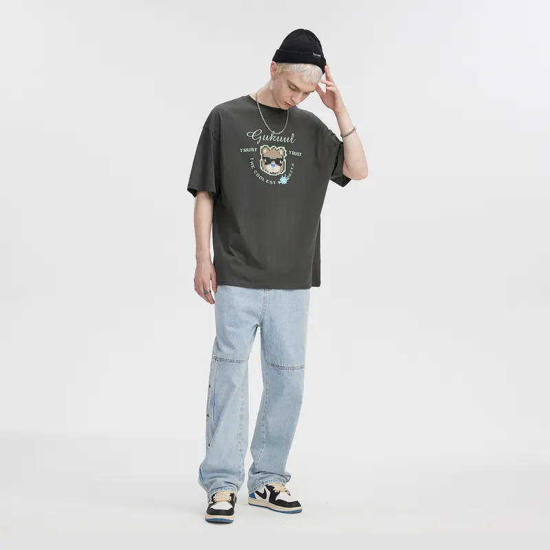 GUKUUL Straight Jeans Unisex Light Blue-2