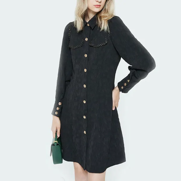 DKNY FW22 A-Line Skirt Dress Black-3