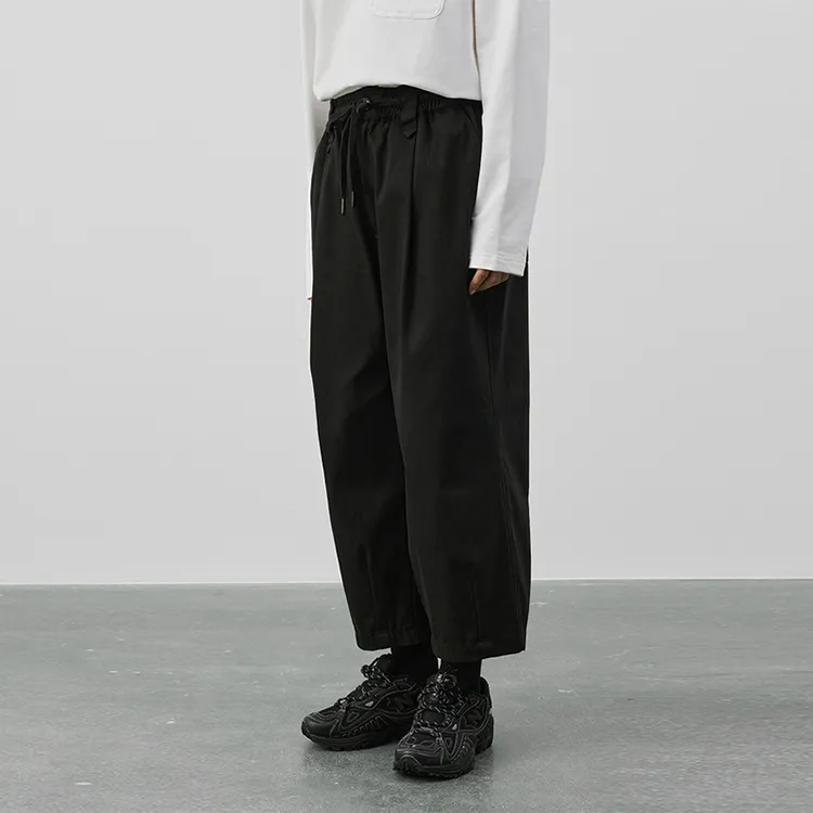 SeminP.ure Slim Waist Wide Leg Casual Pants Unisex Black/White-4