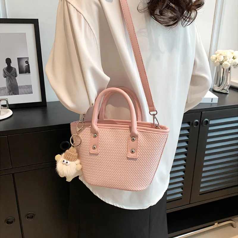 JANE KLAIN PU Leather Bucket Bag Handbag Crossbody Bag Medium Size Women's Pink/White/Green-1