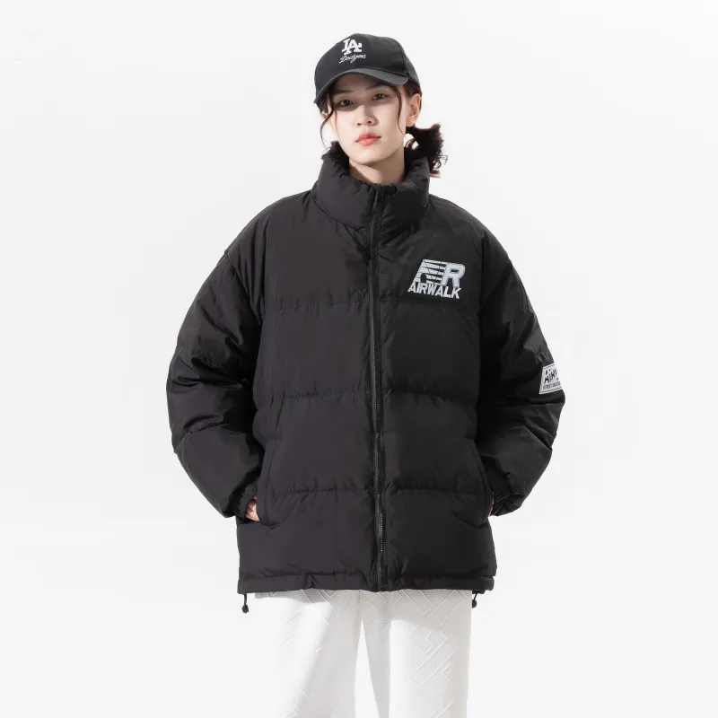 Airwalk Letter Stand Collar Loose Fit Thickened Down Jacket Unisex Black-2