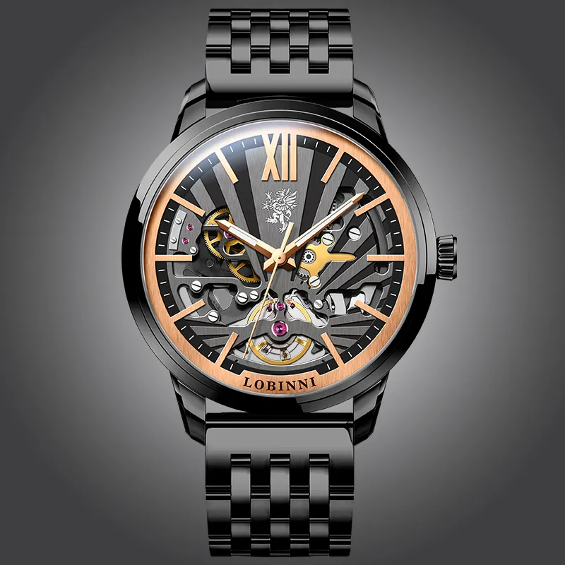 LOBINNI L Mechanical Movement Genuine Leather Strap Watch Men's Watches Cut-Out Dial-35