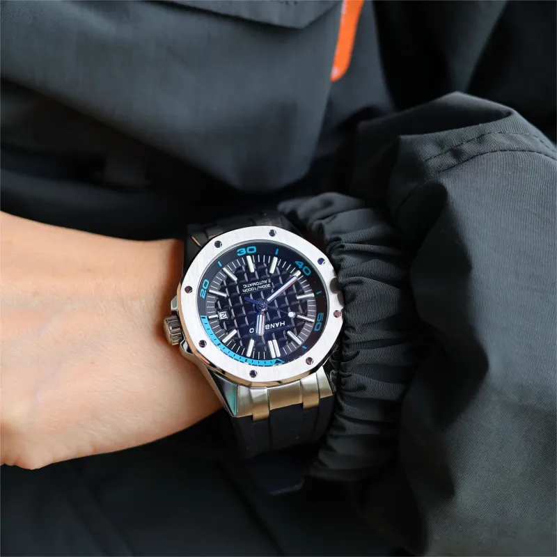 HANBORO Diving Collection Automatic Mechanical Movement Silicone Strap Watch Men's Watches White Dial-5