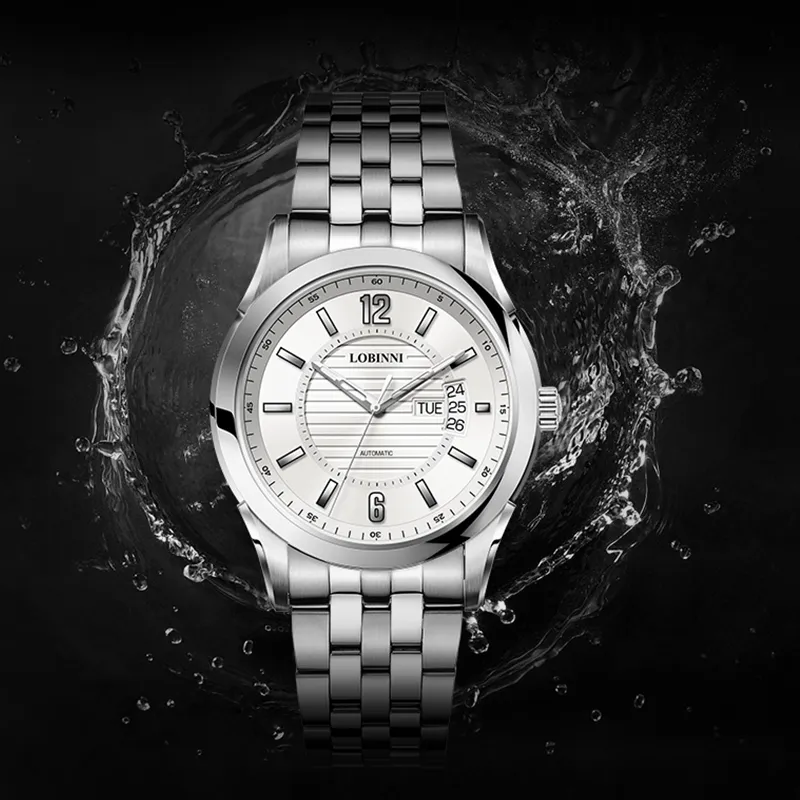 LOBINNI L Automatic Mechanical Movement Genuine Leather Strap Watch Men's Watches Silver Dial-13