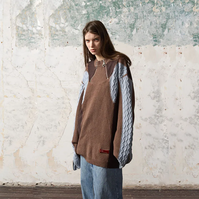 BLINDNOPLAN Loose Fit Sweater Unisex Brown-3