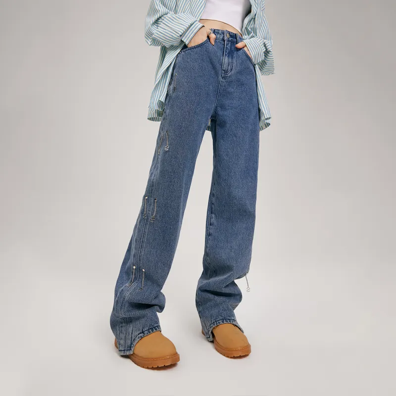 MEETLADY Straight Jeans Women's Blue-2
