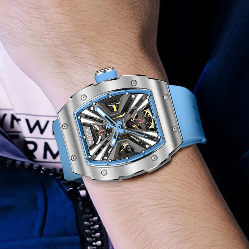 HaofaTourbillon Mechanical Movement Rubber Strap Watch Men's Watches Silver Dial-12