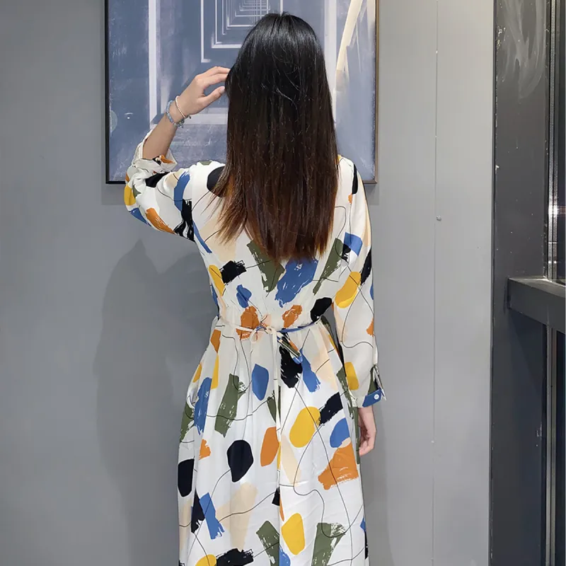 Fashion Long Sleeved Dress Women's Rich Multicolor-5