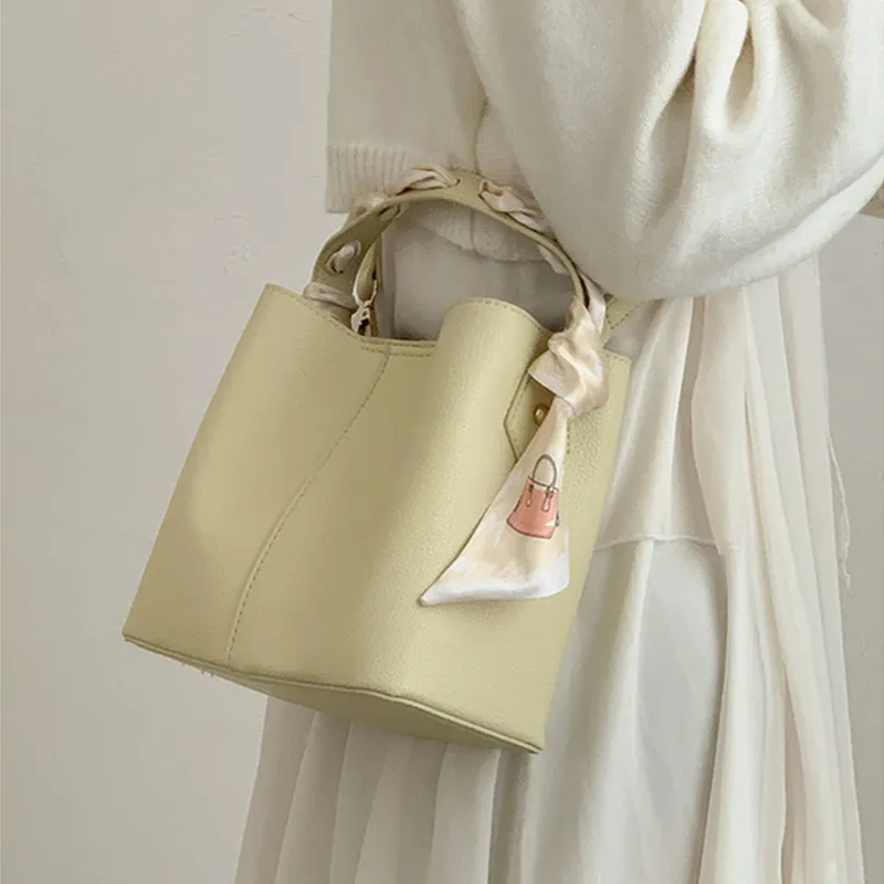 JANE KLAIN PU Bucket Bag, Handbag, Shoulder Bag, Crossbody Bag Small Size Women's Ecru/Yellow-7
