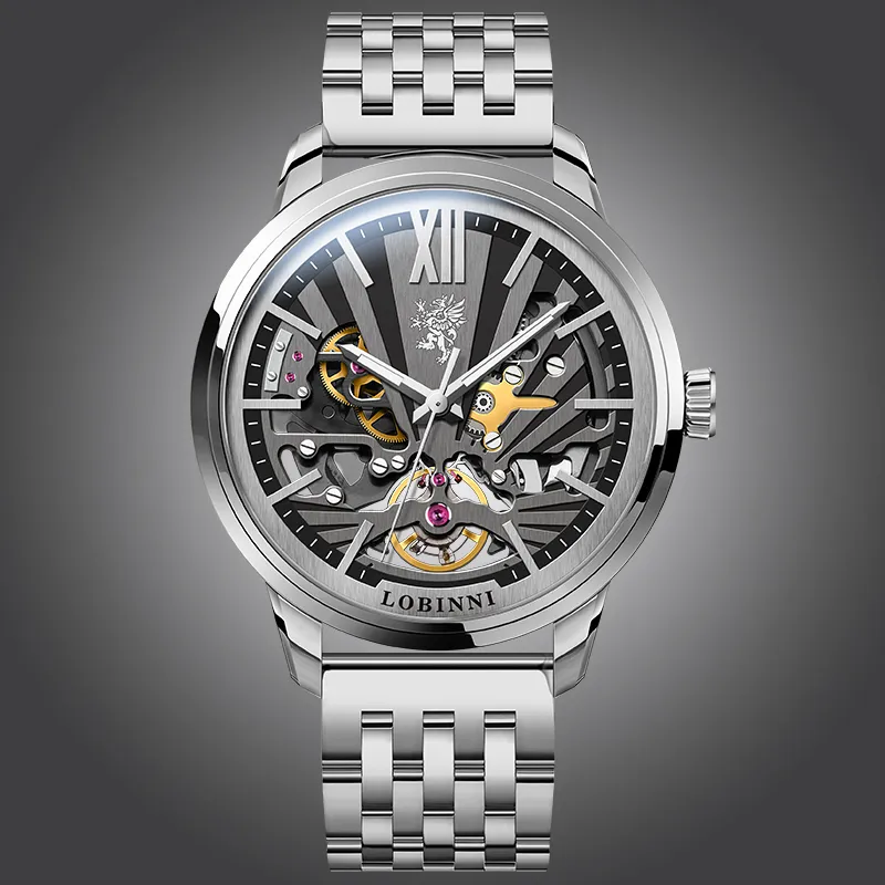 LOBINNI L Mechanical Movement Genuine Leather Strap Watch Men's Watches Cut-Out Dial-26