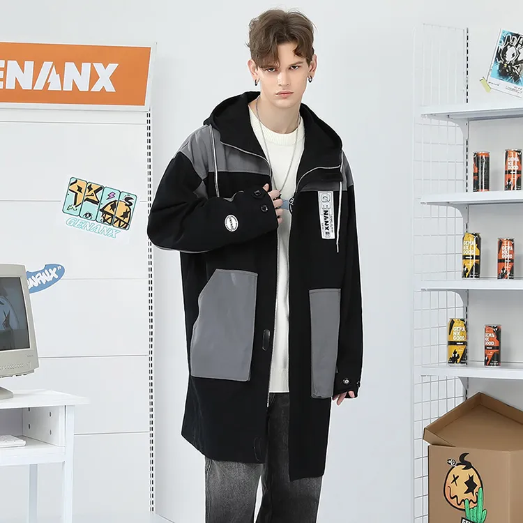 GENANX Trench Coats Unisex Black Gray Color-3