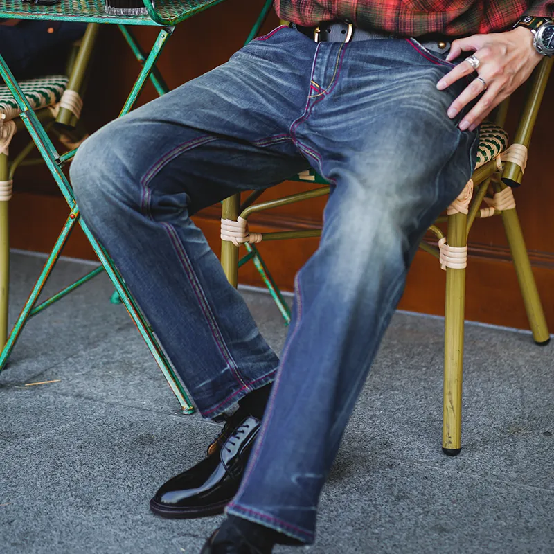 TEKABLU Slim Fit Pants Jeans Men's Washed Blue-5