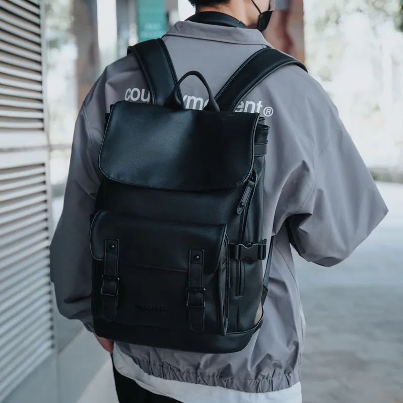 ONRF PVC Leather Backpack Travel Bag Laptop Bag For Students Tubas Unisex Black-5