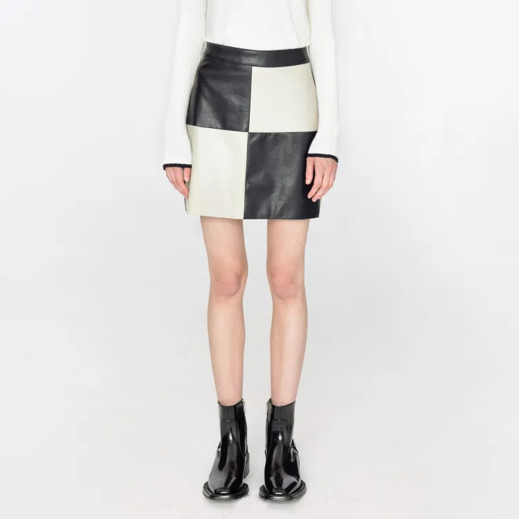 Cubic Casual Short Skirts Women's Black & Beige-2