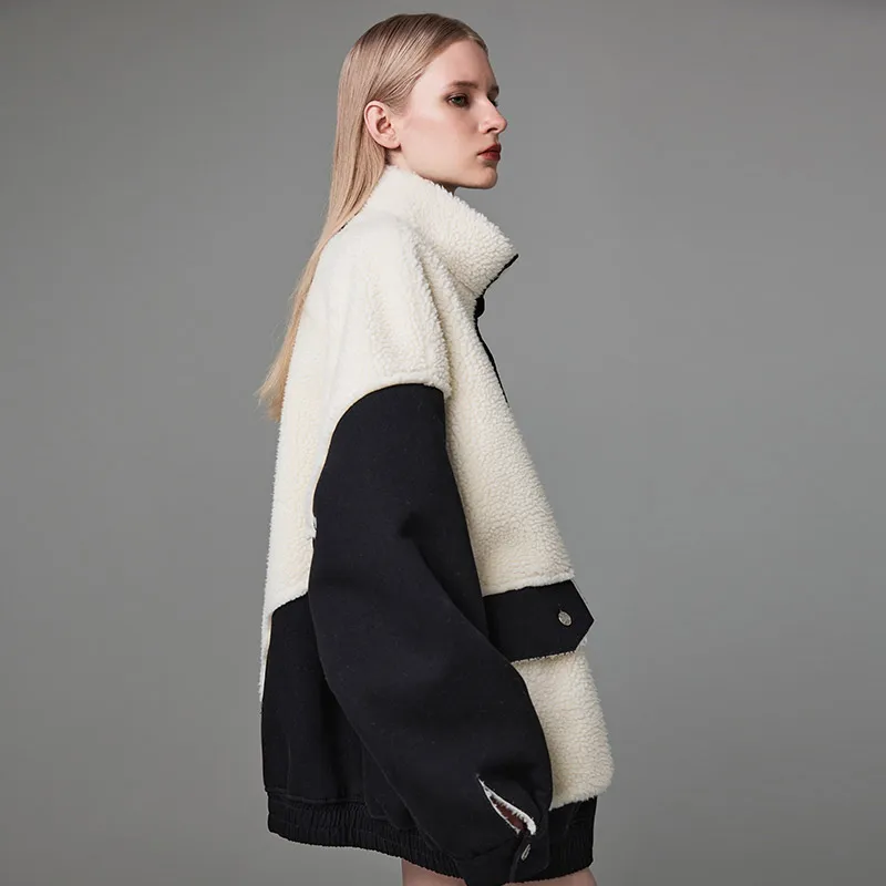 YLDP Velvet feel Coat Unisex Black White-3
