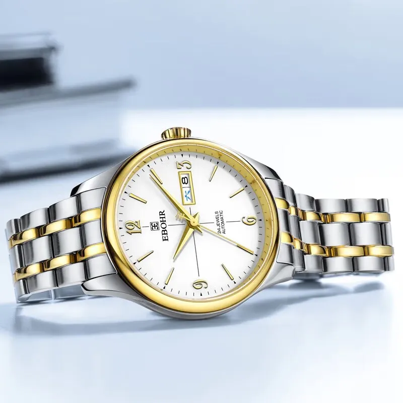 EBOHR Automatic Mechanical Movement Stainless Steel Strap Watch Men's Watches White Dial 11010319-4