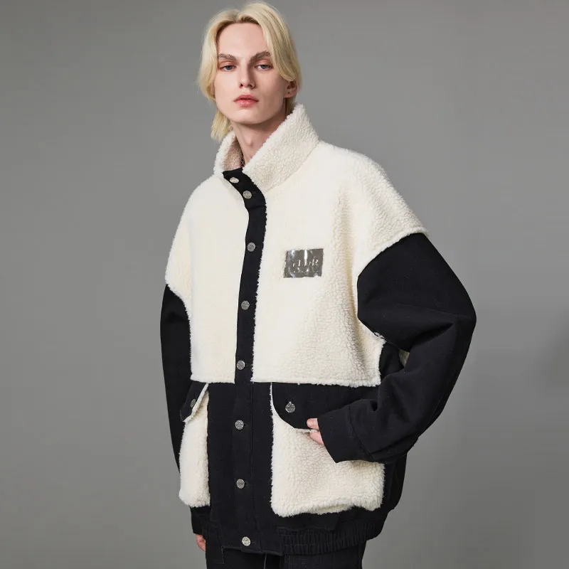 YLDP Velvet feel Coat Unisex Black White-2
