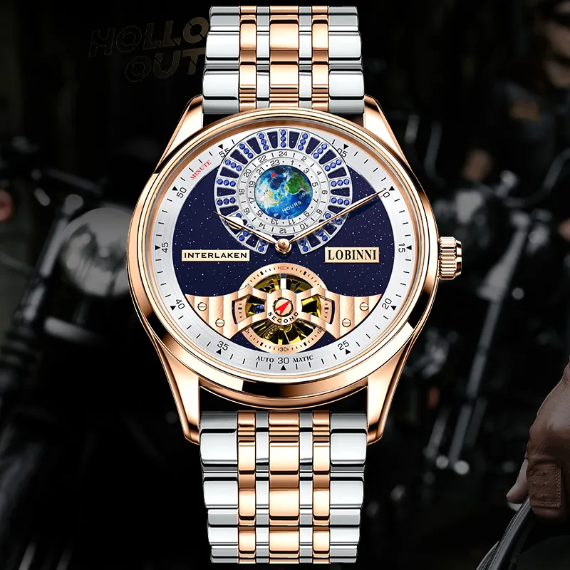 LOBINNI L Planet Watch Men's Automatic Mechanical Movement Cowhide Strap Watch Men's Watches Blue Dial-20