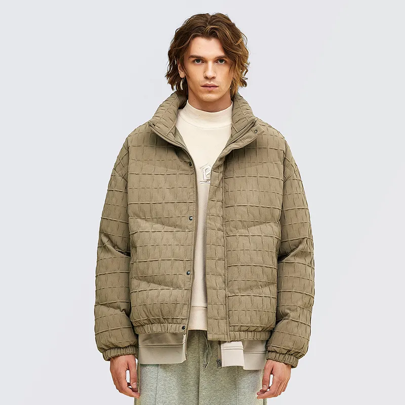 BAGGL Solid Color Loose Fit Thickened Puffer Jacket Unisex Khaki-2